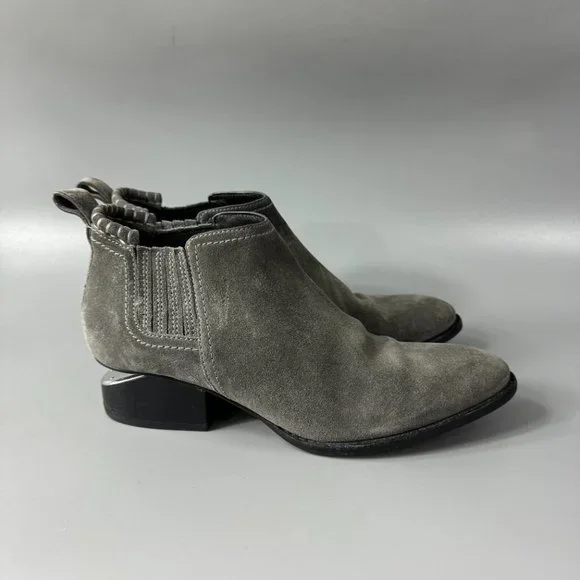 Alexander Wang Kori Gray Suede Leather Booties, Size 36
